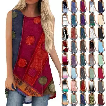 Женская летняя повседневная майка без рукавов с круглым вырезом и принтом, изогнутый подол L кофейный