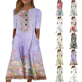 Женская летняя повседневная модная пляжная свинг-юбка с v-образным вырезом и короткими рукавами L