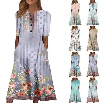 Женская летняя повседневная модная пляжная свинг-юбка с v-образным вырезом и короткими рукавами XXXL циан