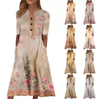 Женская летняя повседневная модная пляжная свинг-юбка с v-образным вырезом и короткими рукавами XL хаки