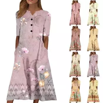 Женская летняя повседневная модная пляжная свинг-юбка с v-образным вырезом и короткими рукавами S бежевый