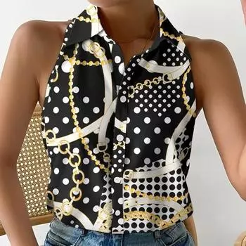 Женская летняя повседневная модная рубашка без бретелек без рукавов с абстрактным принтом S
