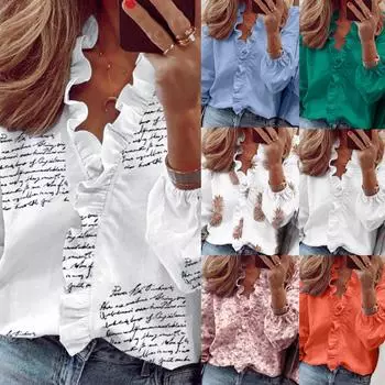 Женская летняя повседневная нарядная футболка с однотонным принтом и v-образным вырезом с рюшами и v-образным вырезом, короткий рукав M оранжевый