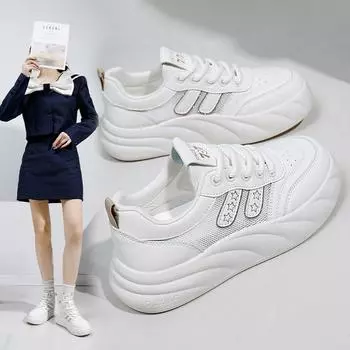 Женская летняя повседневная обувь без шнуровки, модные кроссовки на массивной платформе со шнуровкой, сетчатая дышащая прогулочная обувь для женщин, спортивные кроссовки из искусственной кожи 35