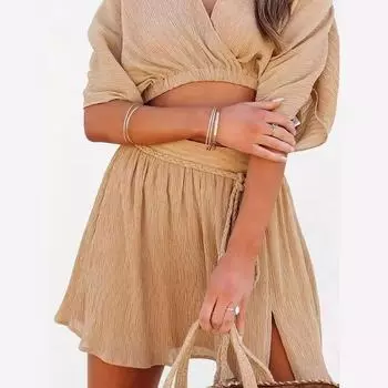 Женская летняя повседневная однотонная полосатая трикотажная юбка до половины тела S абрикосовый