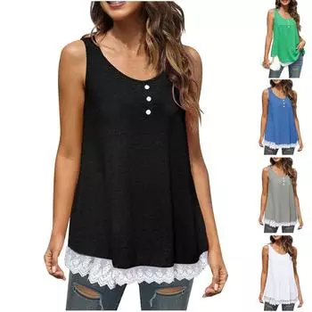 Женская летняя повседневная однотонная свободная футболка без рукавов с круглым вырезом, топы на бретелях L чёрный