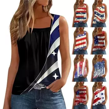 Женская летняя повседневная плиссированная футболка без рукавов с квадратным вырезом и принтом L бежевый