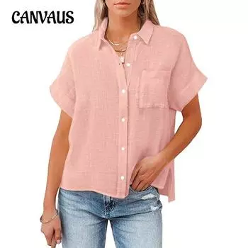 Женская летняя повседневная рубашка с коротким рукавом и боковыми разрезами S белый