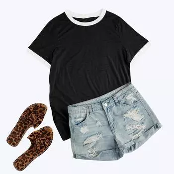 Женская летняя повседневная рубашка с круглым вырезом, белая, контрастная, с коротким рукавом M розовый