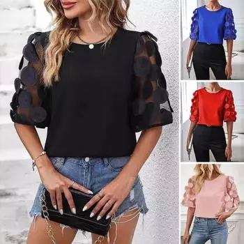 Женская летняя повседневная рубашка с круглым вырезом и 3D цветочным узором, футболка с короткими рукавами, однотонная футболка свободного покроя, уличная одежда 2XL розовый