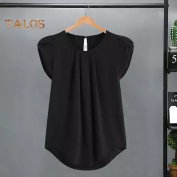 Женская летняя повседневная рубашка с круглым вырезом и лепестками, пуловер с короткими рукавами, однотонная плиссированная футболка, уличная одежда M жёлтый