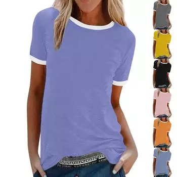 Женская летняя повседневная рубашка с круглым вырезом, белая, контрастная, с коротким рукавом L чёрный