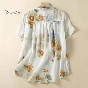 Женская летняя повседневная рубашка с лацканами и коротким рукавом, свободная рубашка с карманом, тонкая дышащая однобортная рубашка, топ M хаки