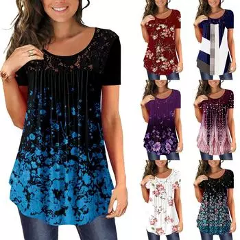 Женская летняя повседневная свободная футболка с короткими рукавами и круглым вырезом с цифровым принтом и круглым вырезом M белый