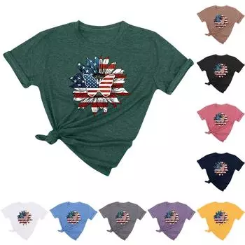 Женская летняя повседневная свободная футболка с принтом подсолнуха, пуловер с круглым вырезом и коротким рукавом L розовый