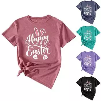 Женская летняя повседневная свободная футболка с принтом пасхальных кроличьих ушей, пуловер с круглым вырезом и коротким рукавом XXXL зелёный