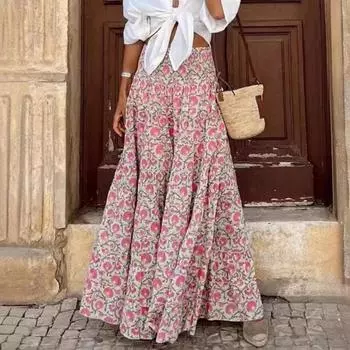 Женская летняя повседневная трапециевидная юбка с высокой талией и принтом, милая полукорпусная юбка S розовый