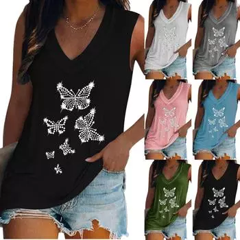 Женская летняя повседневная удобная майка без рукавов Hot Diamond Special с v-образным вырезом XXL чёрный