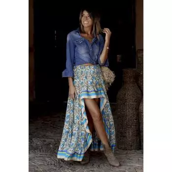 Женская летняя праздничная юбка с лямкой на бретельках нестандартной формы с завышенной талией S красный