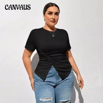 Женская летняя простая новая однотонная блузка с круглым вырезом и короткими рукавами 1XL чёрный