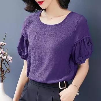 Женская летняя простая повседневная футболка плиссированная свободная темпераментная элегантная майка 4XL