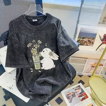 Женская летняя ретро-футболка с круглым вырезом и коротким рукавом, повседневная дышащая футболка с коротким рукавом 3XL