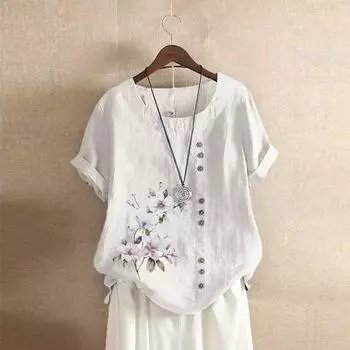 Женская летняя ретро футболка свободного покроя с короткими рукавами литературные повседневные удобные топы 5XL