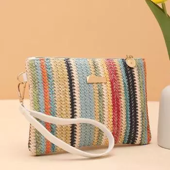 Женская летняя ретро соломенная плетеная сумка сумочка модная красочная богемная плетеная сумка на запястье пляжный кошелек денежный мешок клатч портмоне роза розовый