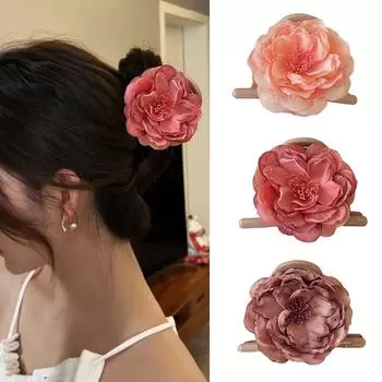 Женская летняя резинка для волос с цветком пиона, полуприческа, головной убор, прическа на затылке, клипса