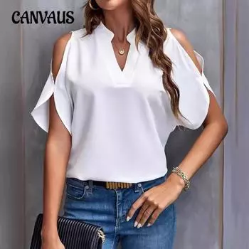 Женская летняя рубашка больших размеров, однотонная, с V-образным вырезом, без бретелек, свободный топ S красный