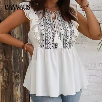 Женская летняя рубашка больших размеров с оборками и лоскутным принтом, новая мешковатая 1XL белый