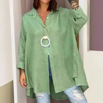 Женская летняя рубашка из хлопка и льна, женская однотонная рубашка, свободная рубашка с рукавом девять четвертей XXXL белый