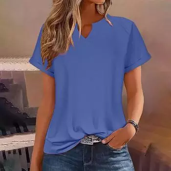 Женская летняя рубашка, модный свободный повседневный топ с v-образным вырезом и принтом L синий