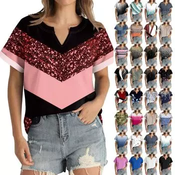 Женская летняя рубашка, модный свободный повседневный топ с v-образным вырезом и принтом XXL белый