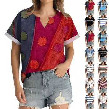 Женская летняя рубашка, модный свободный повседневный топ с v-образным вырезом и принтом L чёрный