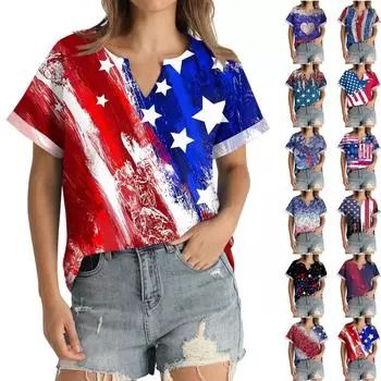 Женская летняя рубашка, модный свободный повседневный топ с v-образным вырезом и принтом L чёрный