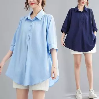 Женская летняя рубашка поло большого размера, свободный верх, льняная, классная, удобная, повседневная, для похудения, с коротким рукавом M красный