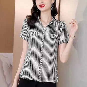 Женская летняя рубашка-пуловер в полоску с коротким рукавом, свободный топ с принтом размера плюс 5XL чёрный