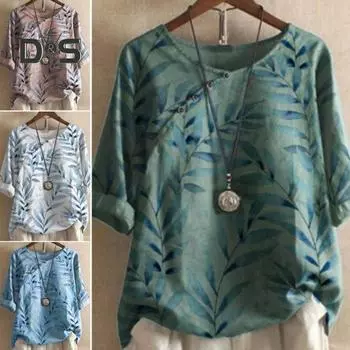 Женская летняя рубашка с круглым вырезом и коротким рукавом, свободный крой, пуловер, топы с принтом в стиле ретро, с пуговицами и декором из тонких рубашек XL темно-зеленого