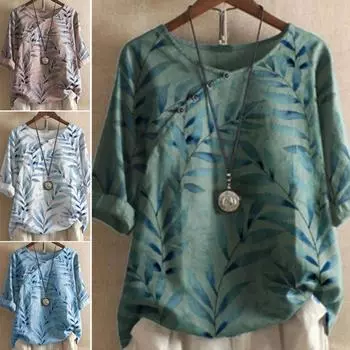 Женская летняя рубашка с круглым вырезом и коротким рукавом, свободный крой, пуловер, топы с принтом в стиле ретро, с пуговицами и декором из тонких рубашек M
