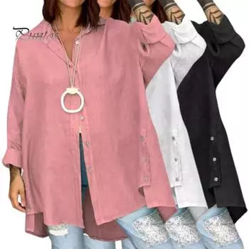 Женская летняя рубашка с лацканами и длинным рукавом, однобортная базовая рубашка в повседневном стиле, однотонная рубашка свободного покроя, топы 2XL зелёный
