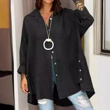 Женская летняя рубашка с лацканами и длинным рукавом, однобортная базовая рубашка в повседневном стиле, однотонная рубашка свободного покроя, топы 2XL зелёный