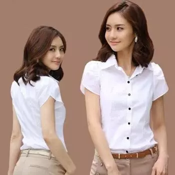 Женская летняя рубашка с лацканами и лепестками, с коротким рукавом, приталенная рубашка с карманом, однотонная однобортная рубашка, топы, офисные топы 2XL чёрный