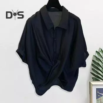 Женская летняя рубашка с лацканами, топы с короткими рукавами и крестом, однобортные повседневные топы с крестом и лацканами, уличная одежда M белый