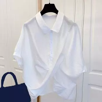 Женская летняя рубашка с лацканами, топы с короткими рукавами и крестом, однобортные повседневные топы с крестом и лацканами, уличная одежда M чёрный