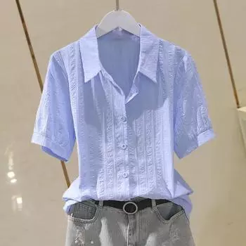 Женская летняя рубашка с простым дизайном и мягкими лацканами, короткий рукав, топы для поездок на работу 4XL белый