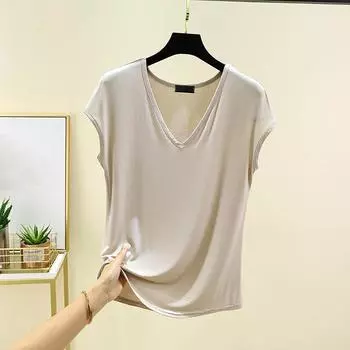 Женская летняя рубашка с V-образным вырезом, тонкая однотонная, свободная, внутренний верх, наружный низ без рукавов, майка XL бежевый