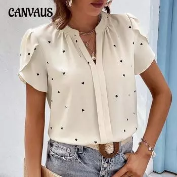 Женская летняя рубашка с v-образным вырезом, блузка с рукавами-лепестками и темпераментом, топ с короткими рукавами S абрикосовый