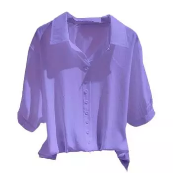 Женская летняя рубашка, топы с воротником с лацканами, блузка с половиной рукавом, сплошной цвет, свободный крой, декор на пуговицах, пуловеры, топы для работы, вечеринки, отдыха, топы M