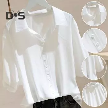 Женская летняя рубашка, топы с воротником с лацканами, блузка с половиной рукавом, сплошной цвет, свободный крой, декор на пуговицах, пуловеры, топы для работы, вечеринки, отдыха, топы M фиолетовый